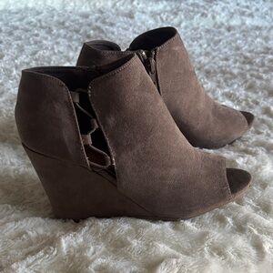 BAMBOO Brown Suede Wedge Booties